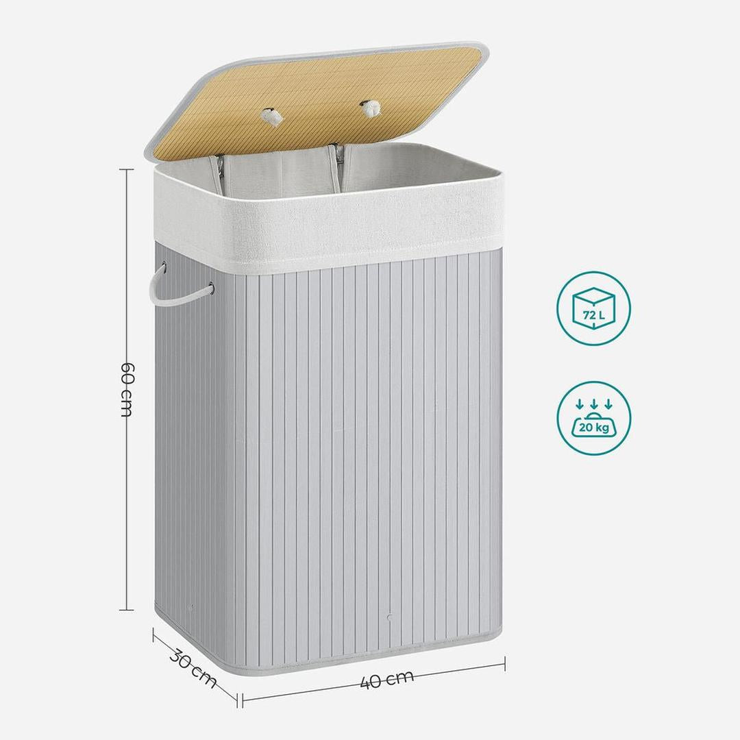 Bamboe Wasmand met Deksel – Opvouwbare Wasbox van 72 L met Uitneembare Waszak