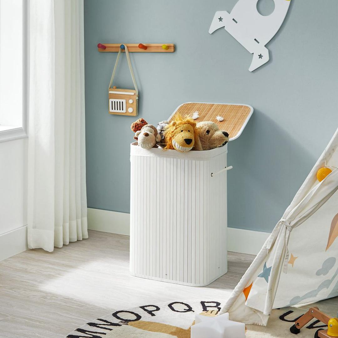 Bamboe Wasmand met Deksel – Opvouwbare Wasbox van 72 L met Uitneembare Waszak
