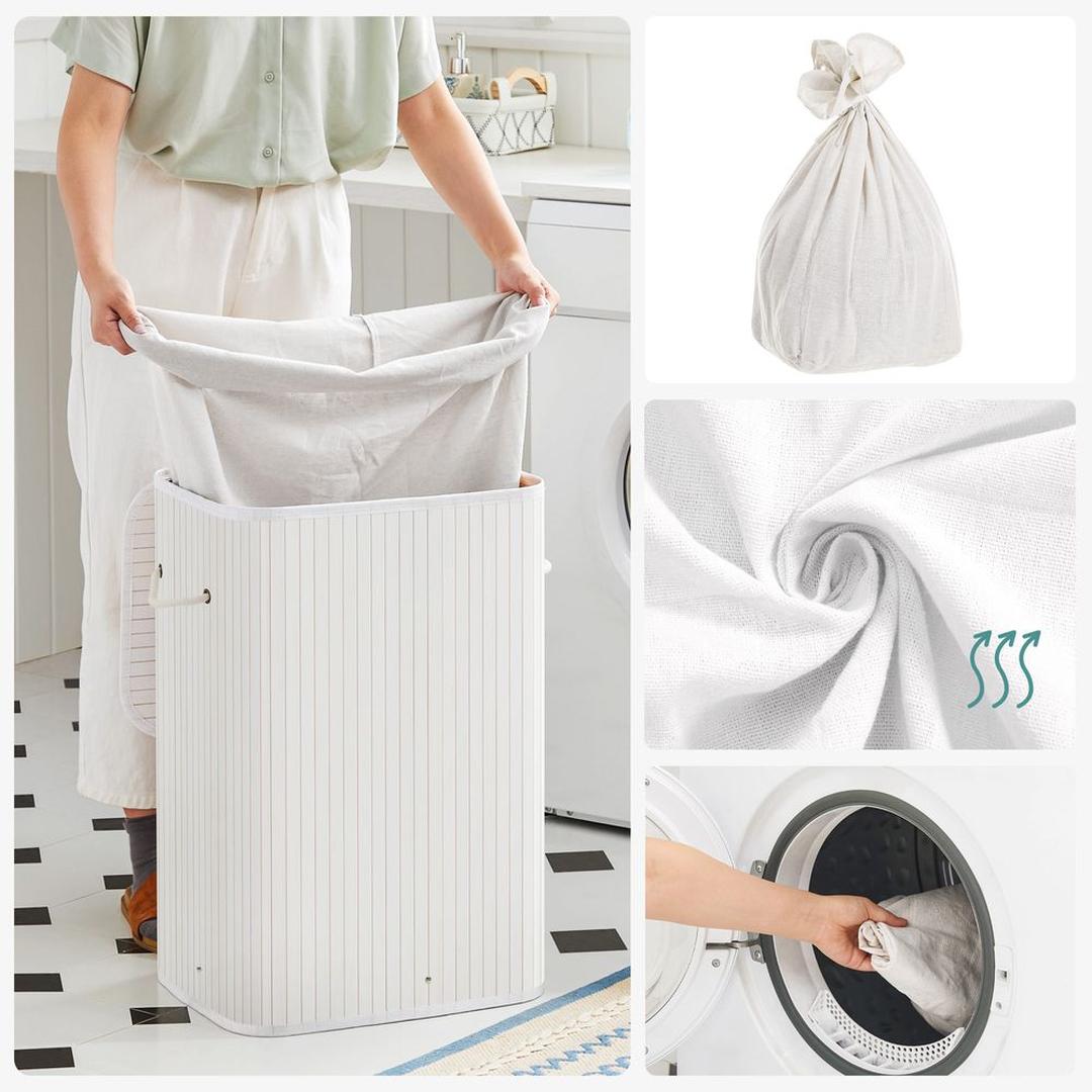 Bamboe Wasmand met Deksel – Opvouwbare Wasbox van 72 L met Uitneembare Waszak