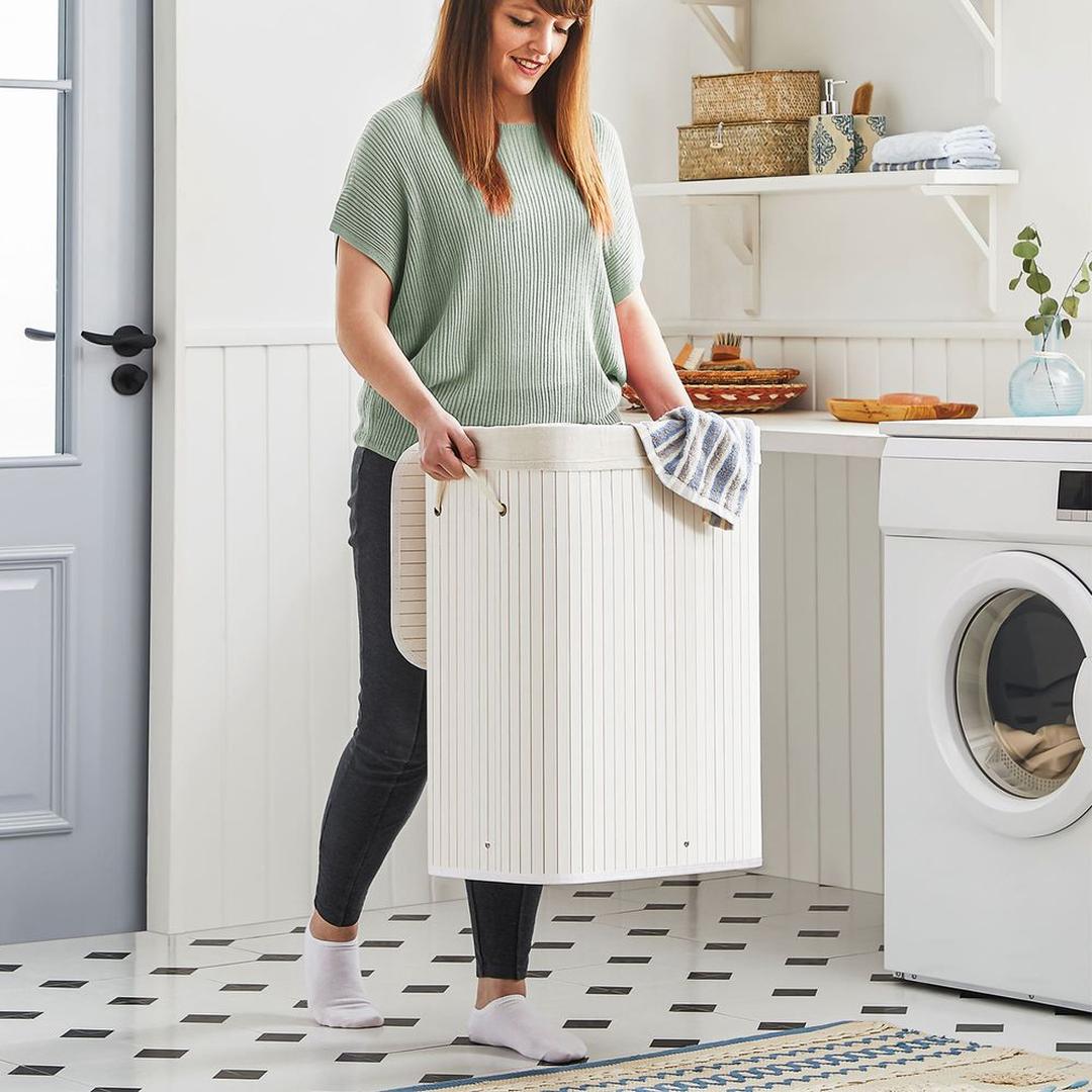 Bamboe Wasmand met Deksel – Opvouwbare Wasbox van 72 L met Uitneembare Waszak