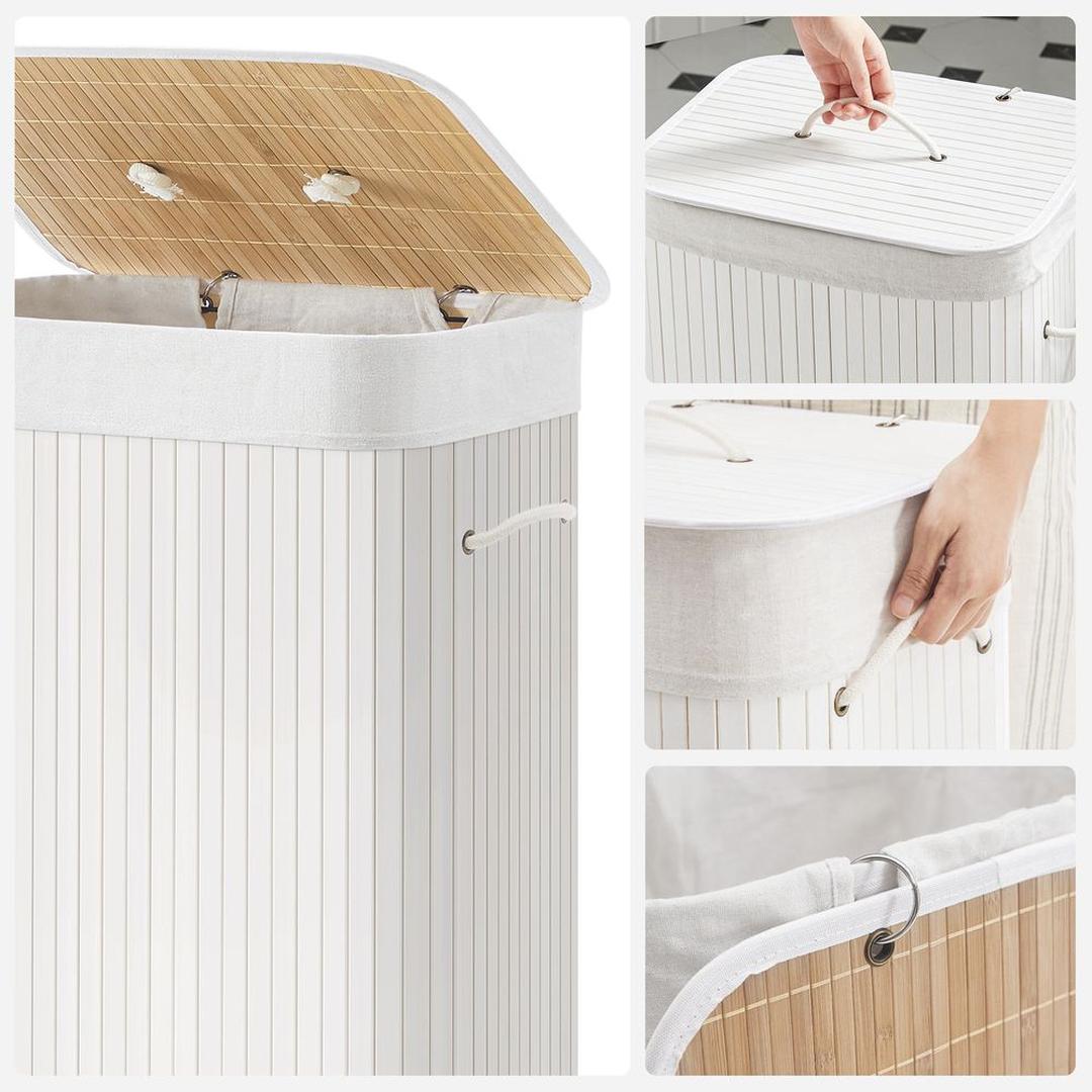 Bamboe Wasmand met Deksel – Opvouwbare Wasbox van 72 L met Uitneembare Waszak