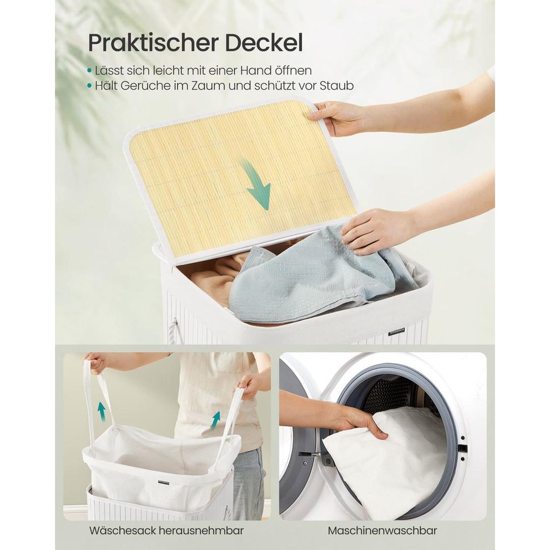 Bamboe Wasmand met Deksel – Opvouwbare Wasbox van 95 L met Uitneembare Waszak