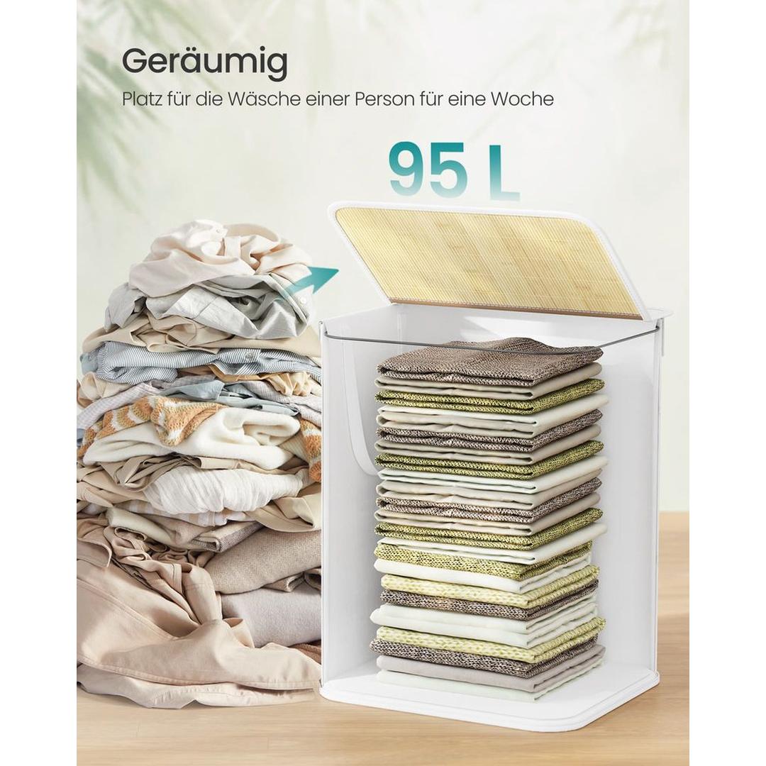 Bamboe Wasmand met Deksel – Opvouwbare Wasbox van 95 L met Uitneembare Waszak