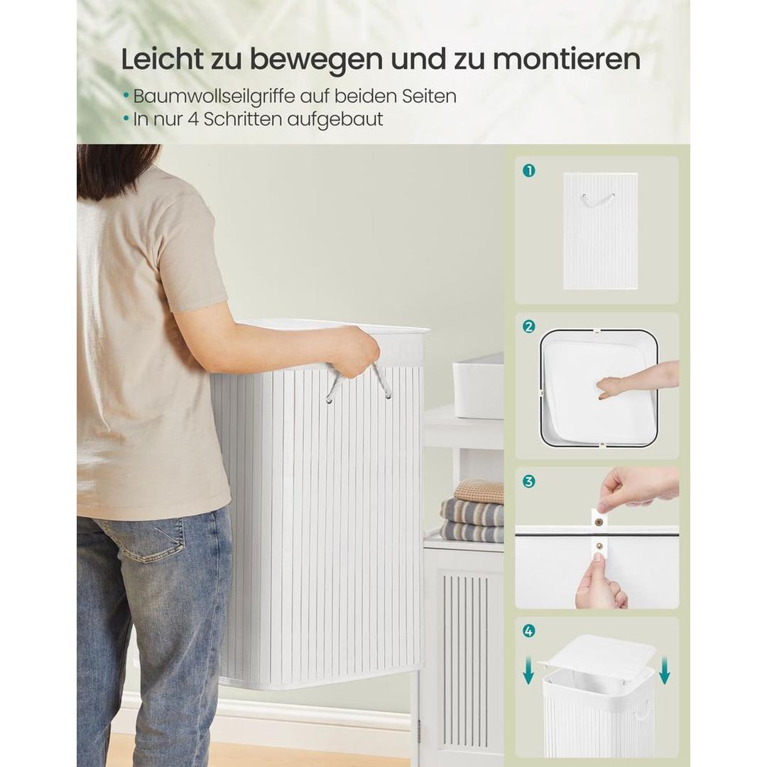 Bamboe Wasmand met Deksel – Opvouwbare Wasbox van 95 L met Uitneembare Waszak