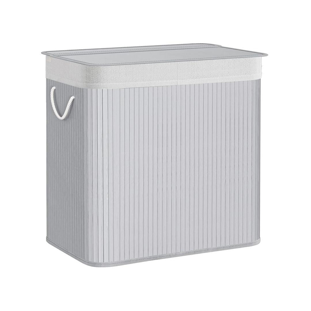 Bamboe Wasmand met Deksel – 3-Vaks Wasbox van 150 L, Opvouwbaar met Handgrepen