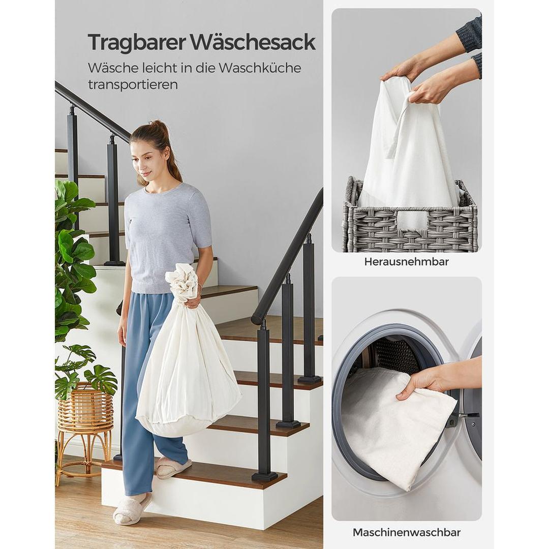 Wasmand met Afneembare Deksel – 3-Vaks Wasbox met Wielen, Uitneembare Waszak en een inhoud van 140L en 160L