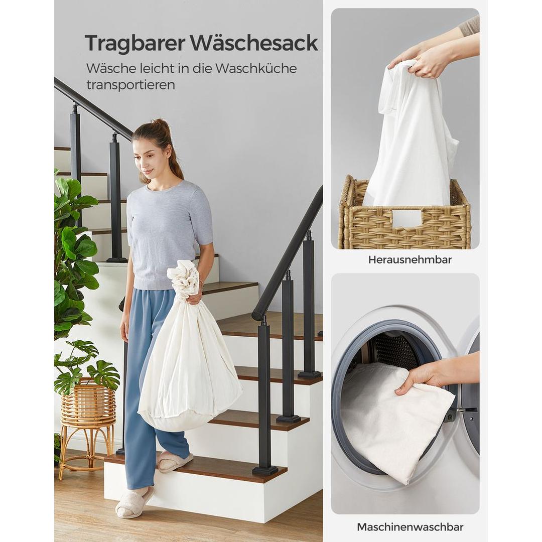 Wasmand met Afneembare Deksel – 3-Vaks Wasbox met Wielen, Uitneembare Waszak en een inhoud van 140L en 160L