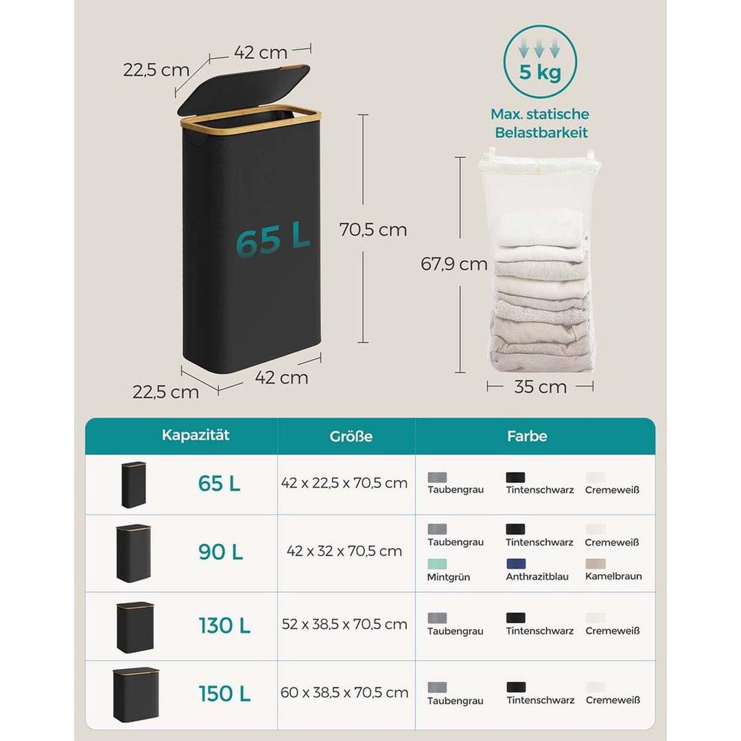 Waskorf met Deksel en Uitneembare Waszak – Verschillende Maten en Kleuren – Opbergmand voor Wasgoed