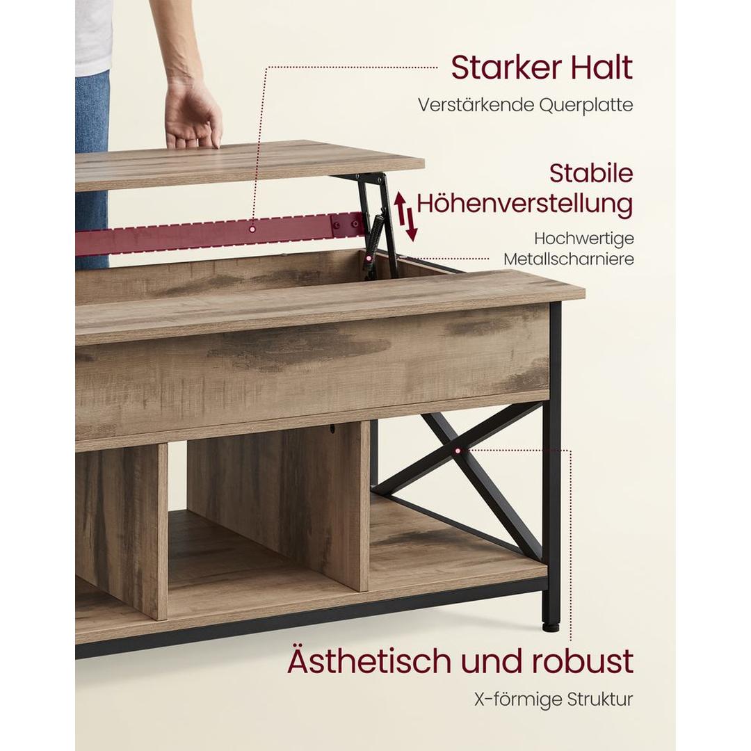 In Hoogte Verstelbare Salontafel 60 × 100 cm – Verstelbaar van 48 tot 62 cm – Praktische Tafel voor Woonkamer