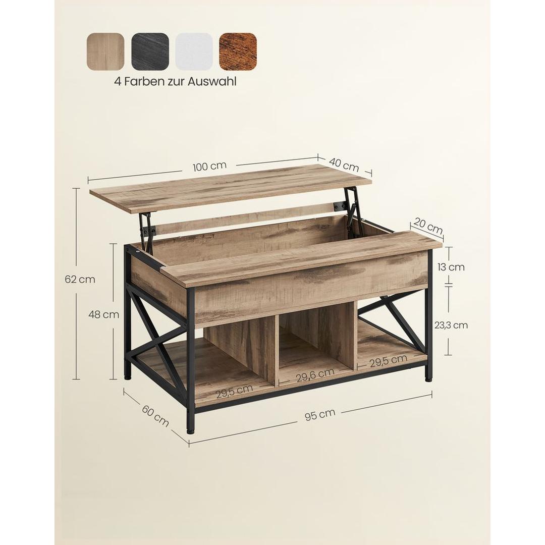 In Hoogte Verstelbare Salontafel 60 × 100 cm – Verstelbaar van 48 tot 62 cm – Praktische Tafel voor Woonkamer