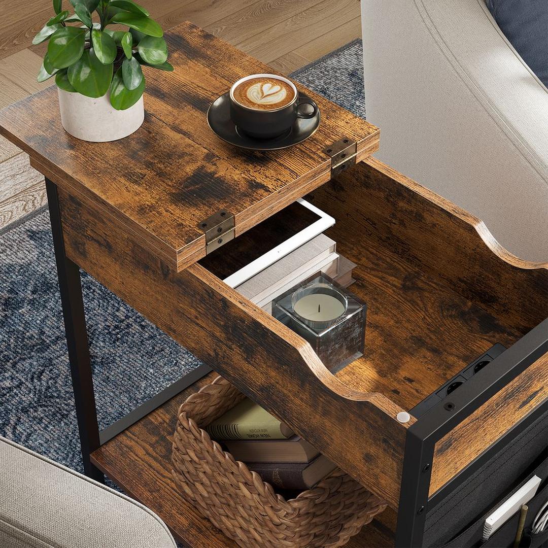 Bijzettafel met Geïntegreerd Stopcontact en USB-A & USB-C Aansluitingen – Praktische Tafel voor Bank of Bed