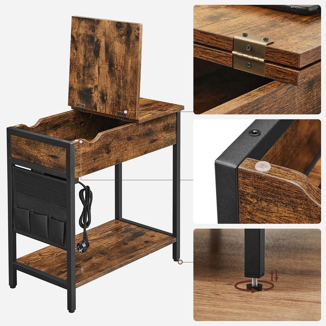 Bijzettafel met Geïntegreerd Stopcontact en USB-A & USB-C Aansluitingen – Praktische Tafel voor Bank of Bed