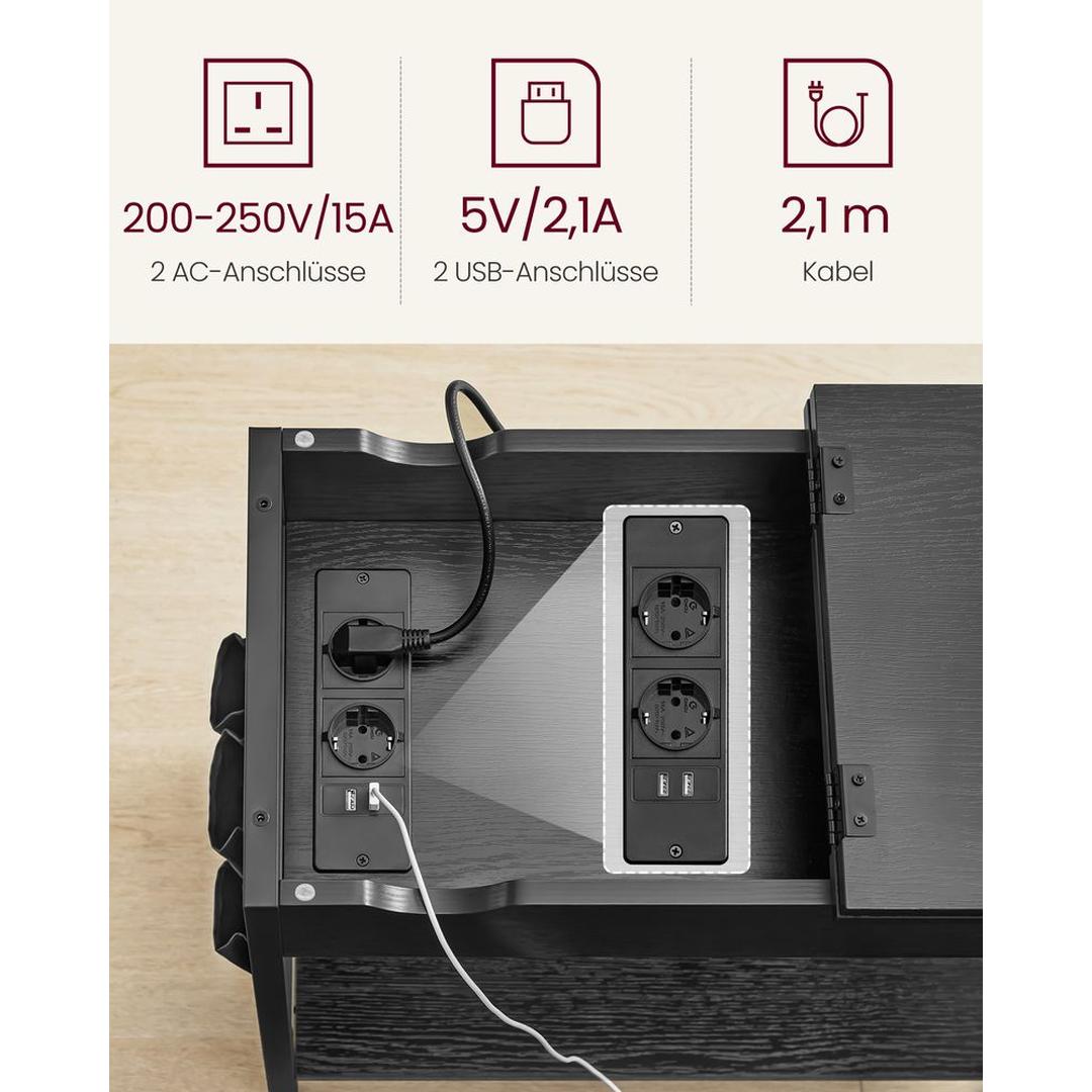 Bijzettafel met Geïntegreerd Stopcontact en USB-A & USB-C Aansluitingen – Praktische Tafel voor Bank of Bed