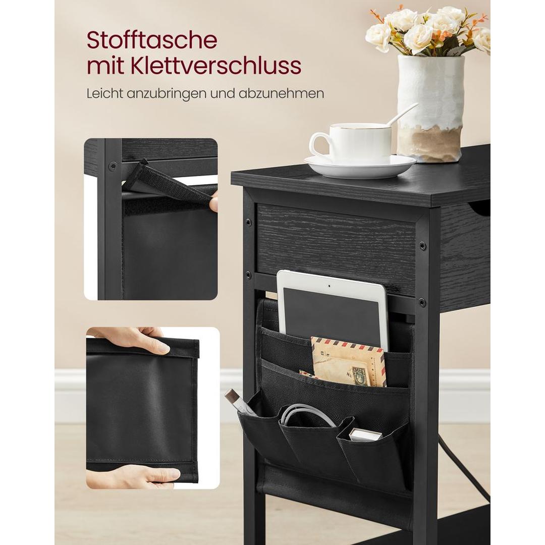Bijzettafel met Geïntegreerd Stopcontact en USB-A & USB-C Aansluitingen – Praktische Tafel voor Bank of Bed