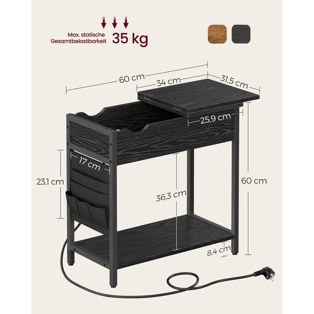 Bijzettafel met Geïntegreerd Stopcontact en USB-A & USB-C Aansluitingen – Praktische Tafel voor Bank of Bed