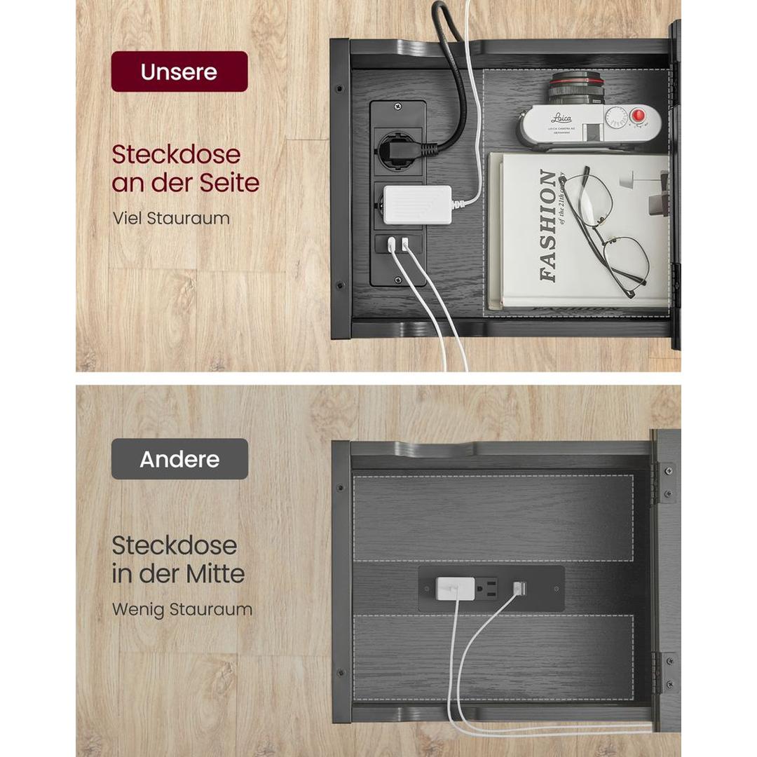 Bijzettafel met Geïntegreerd Stopcontact en USB-A & USB-C Aansluitingen – Praktische Tafel voor Bank of Bed