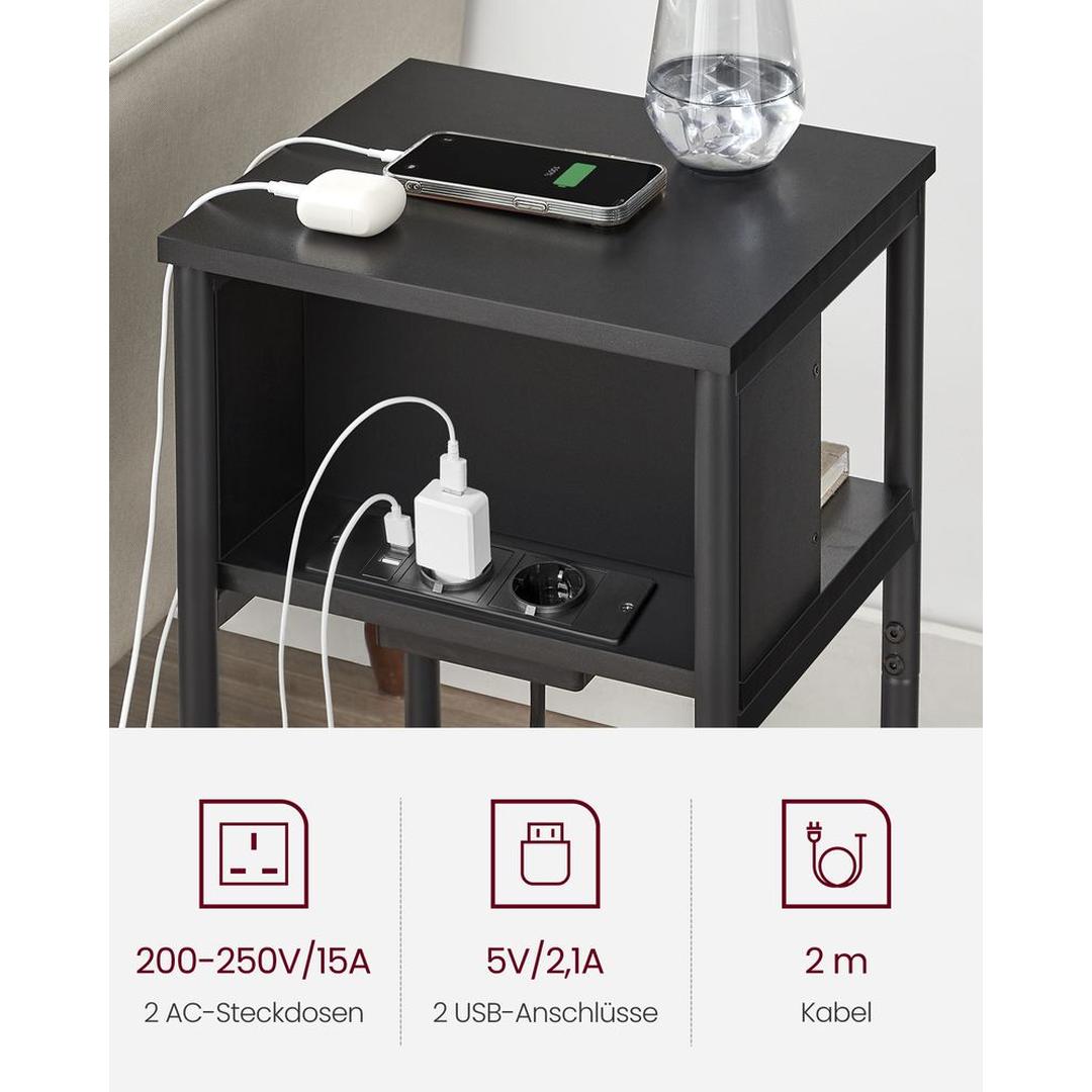 Nachtkastje met Geïntegreerd Stopcontact – Praktisch Bedmeubel met Stroomvoorziening voor Slaapkamer