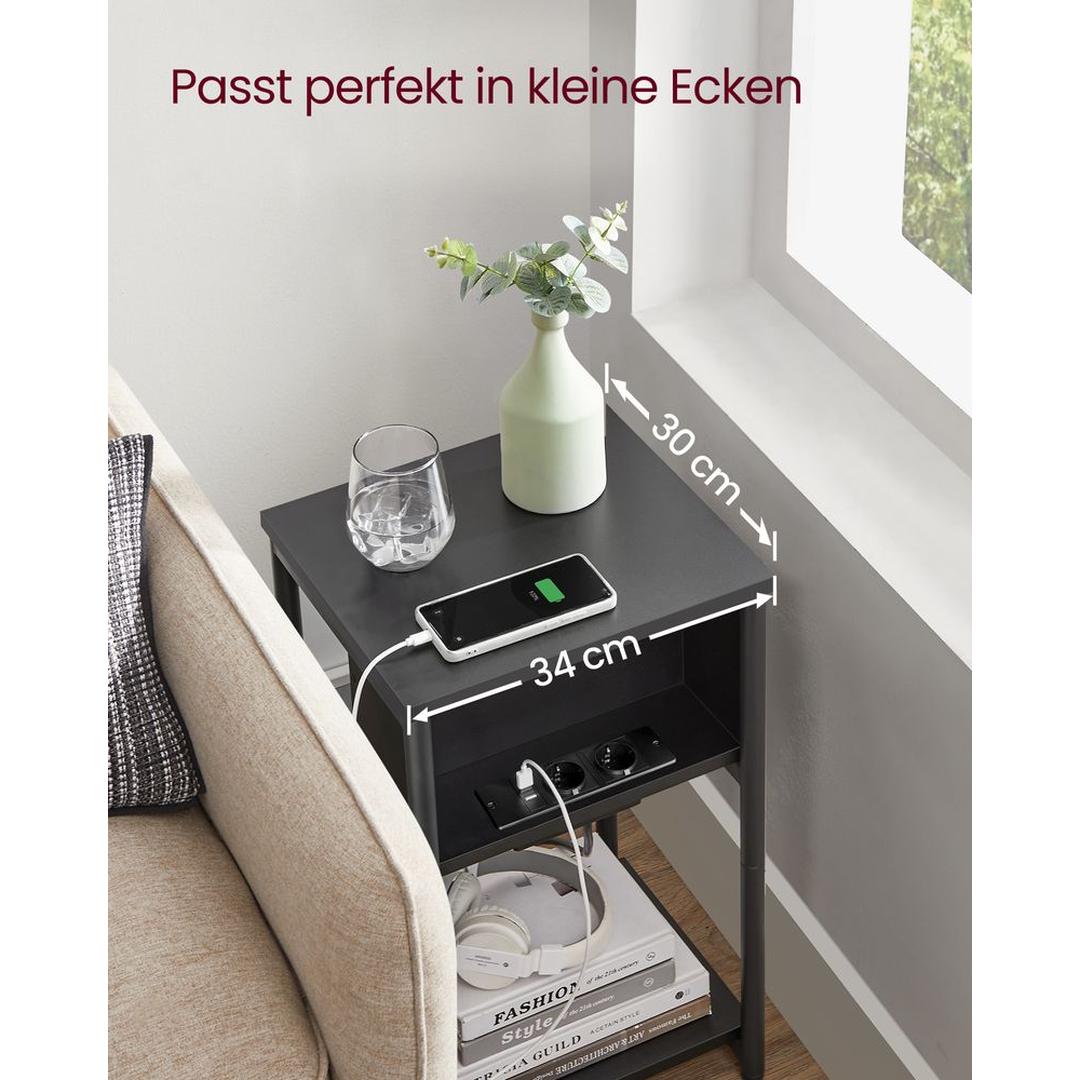 Nachtkastje met Geïntegreerd Stopcontact – Praktisch Bedmeubel met Stroomvoorziening voor Slaapkamer