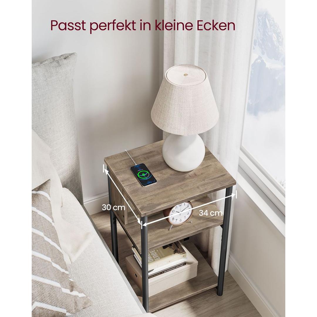 Nachtkastje met Geïntegreerd Stopcontact – Praktisch Bedmeubel met Stroomvoorziening voor Slaapkamer