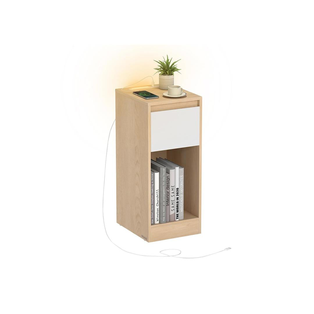 Compact Nachtkastje met LED-Verlichting en USB-A & USB-C Aansluitingen – Praktisch Bedmeubel met Oplaadfunctie