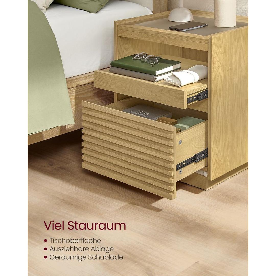 Nachtkastje met Lade en Verstelbare LED-verlichting – Bijzettafel met Sensorlicht en Uitschuifbare Plank
