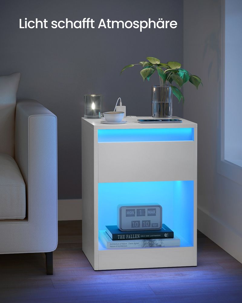 Nachtkastje met Verstelbare LED-Verlichting en Geïntegreerde Stopcontacten – Praktisch Bedmeubel voor Slaapkamer