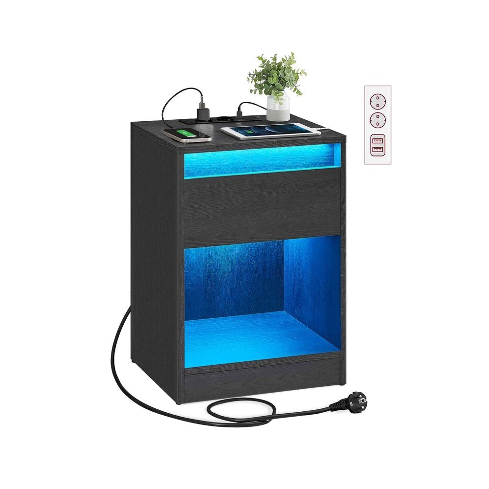 Nachtkastje met Verstelbare LED-Verlichting en Geïntegreerde Stopcontacten – Praktisch Bedmeubel voor Slaapkamer