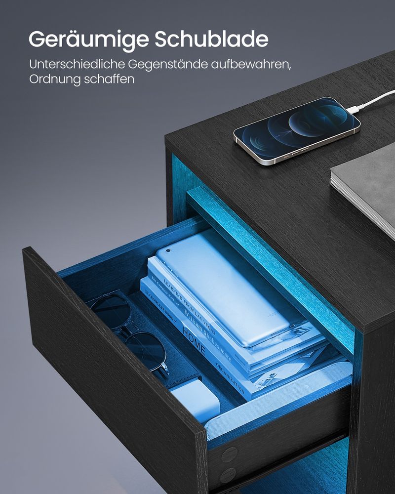 Nachtkastje met Verstelbare LED-Verlichting en Geïntegreerde Stopcontacten – Praktisch Bedmeubel voor Slaapkamer