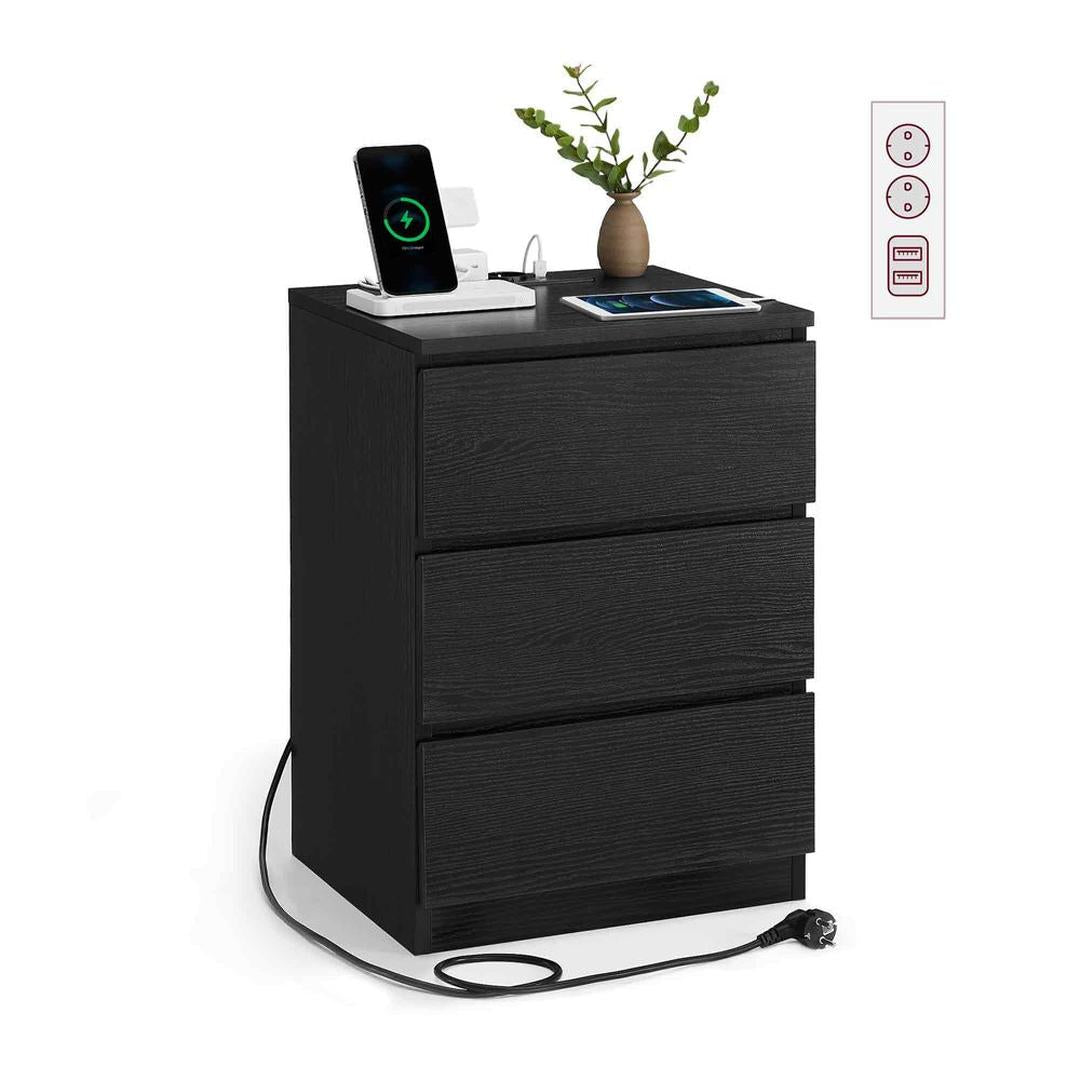 Bijzettafel met oplaadstation – nachtkastje met USB-poorten en stopcontact – opbergkastje met lade en plank