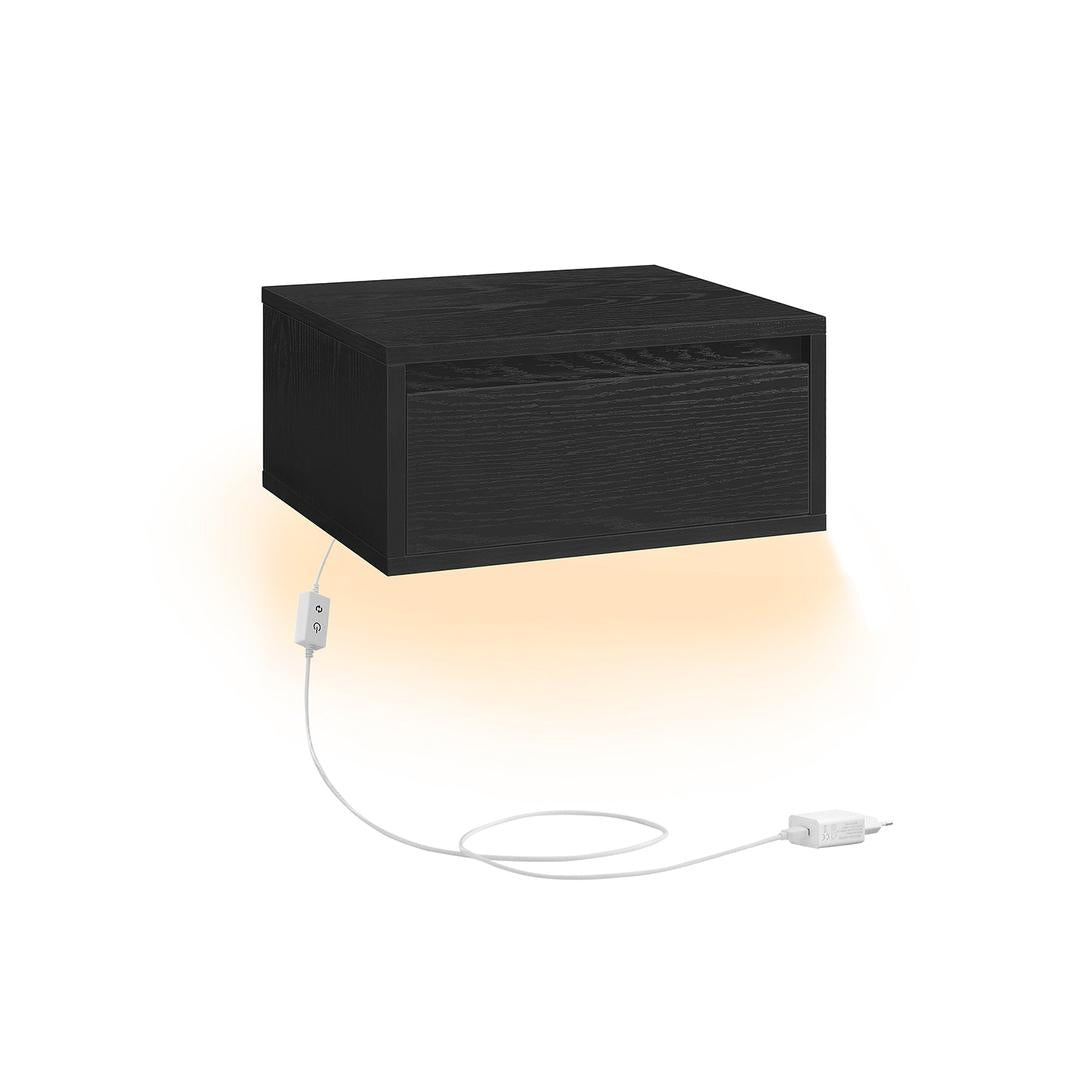 Hangend Nachtkastje met Verlichting in 3 Lichtkleuren – Wandgemonteerd Bedmeubel voor Slaapkamer