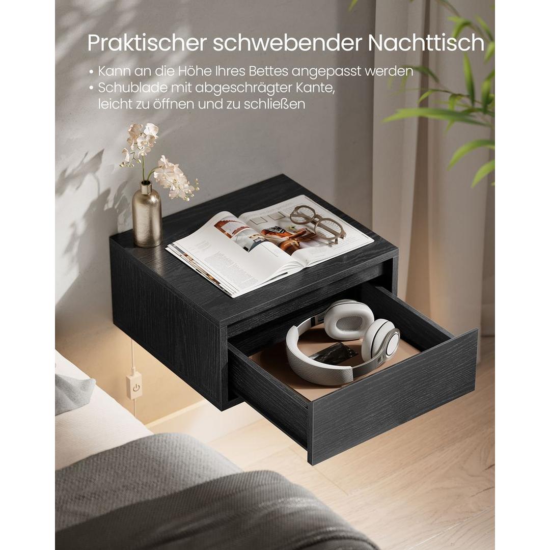 Hangend Nachtkastje met Verlichting in 3 Lichtkleuren – Wandgemonteerd Bedmeubel voor Slaapkamer