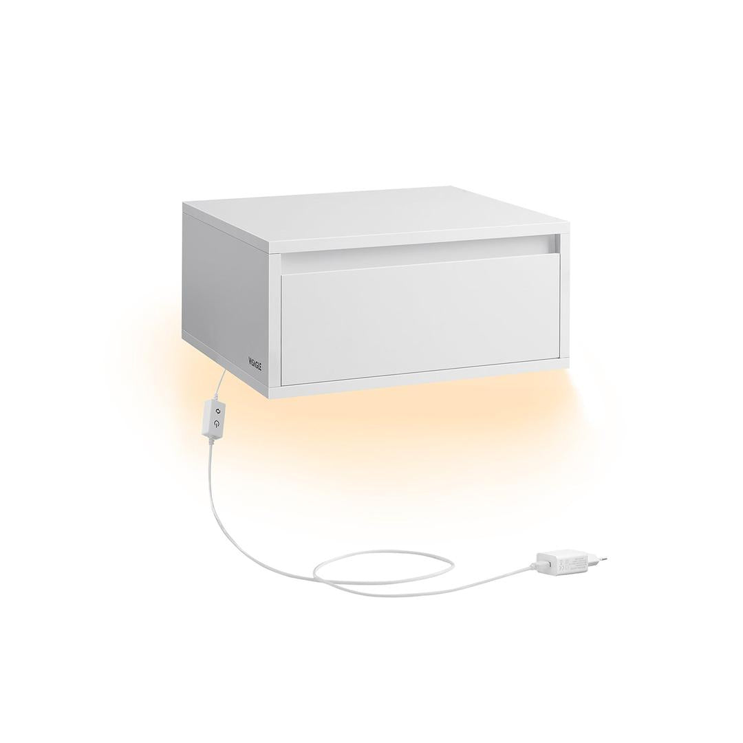Hangend Nachtkastje met Verlichting in 3 Lichtkleuren – Wandgemonteerd Bedmeubel voor Slaapkamer