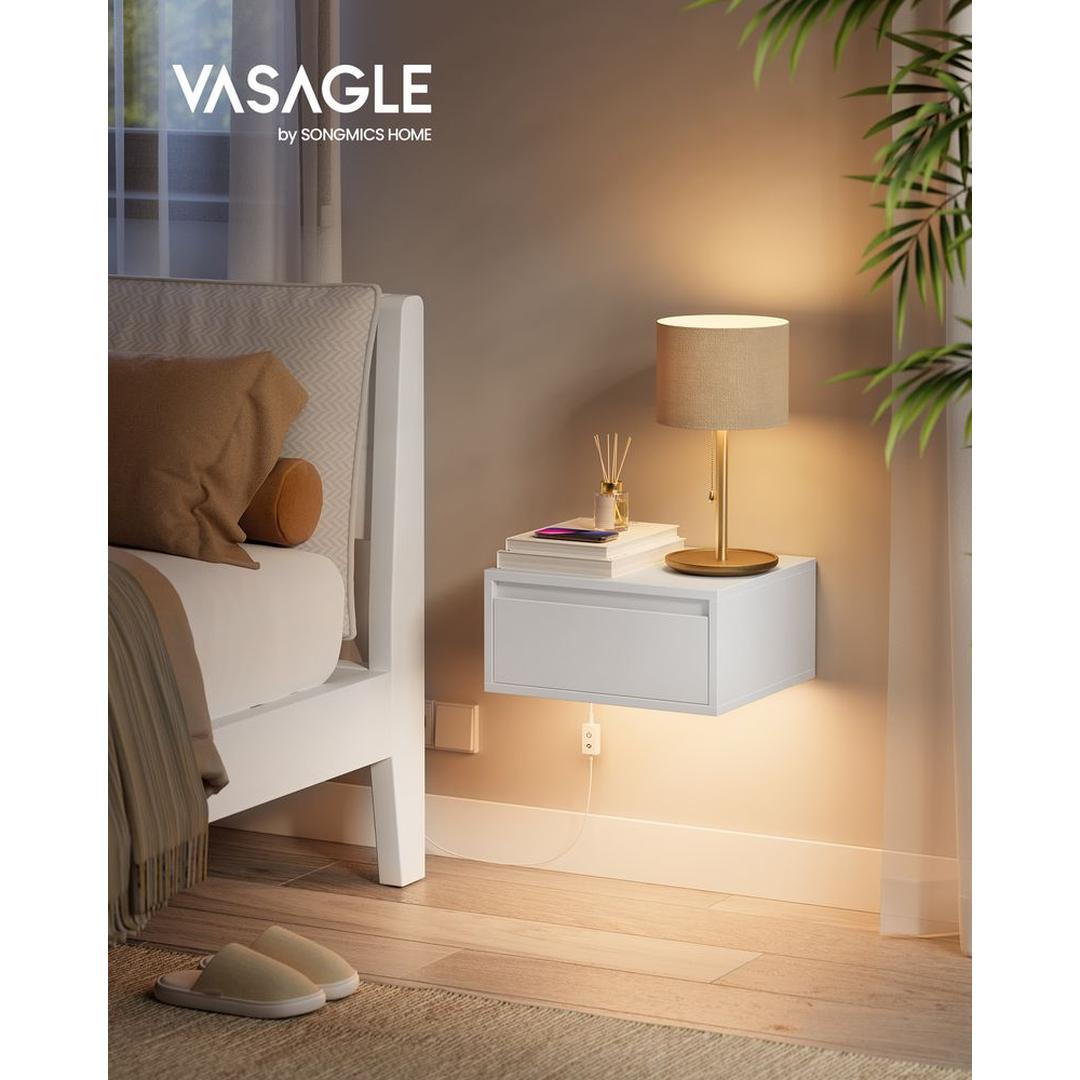 Hangend Nachtkastje met Verlichting in 3 Lichtkleuren – Wandgemonteerd Bedmeubel voor Slaapkamer