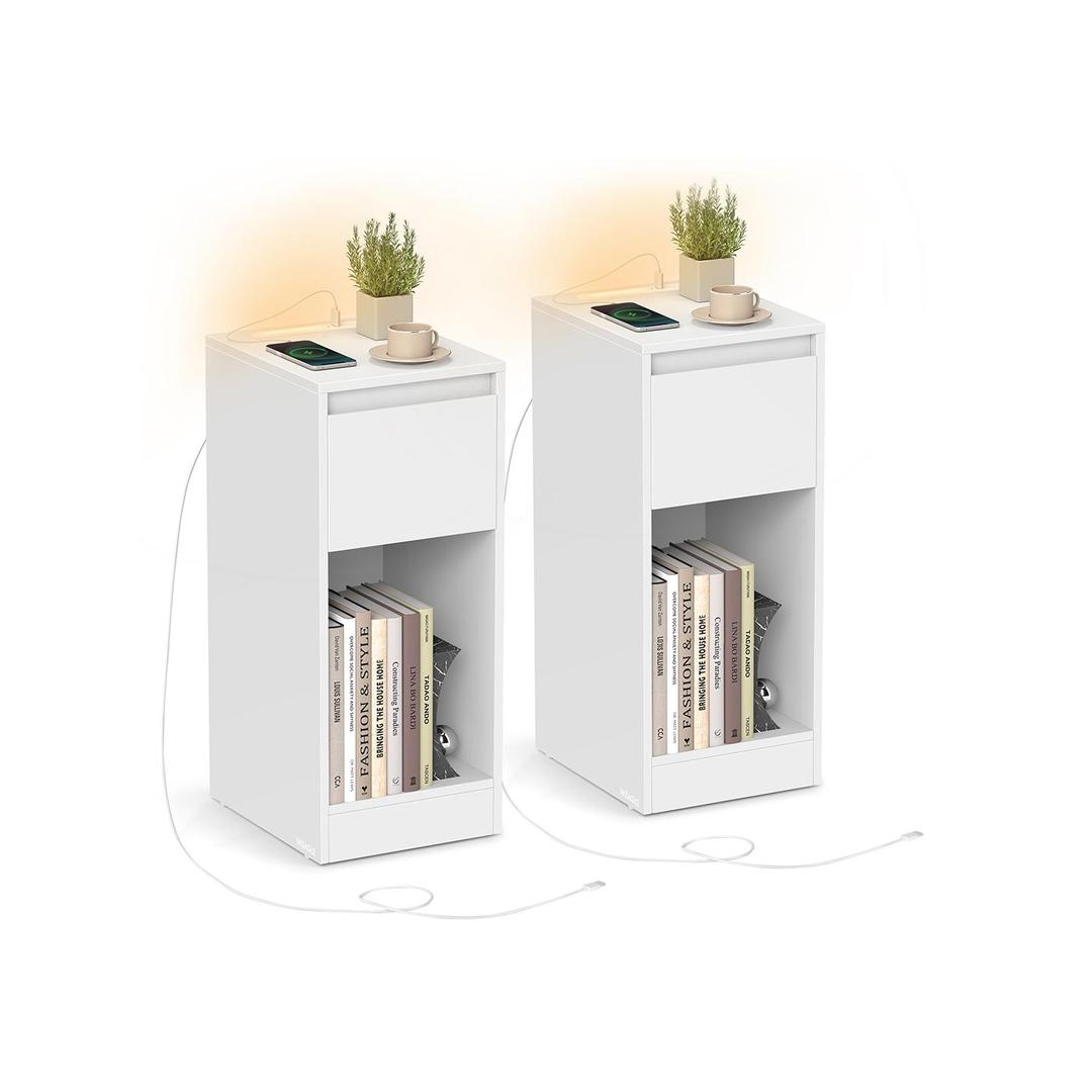 Compact Nachtkastje met LED-Verlichting en USB-A & USB-C Aansluitingen – Praktisch Bedmeubel met Oplaadfunctie