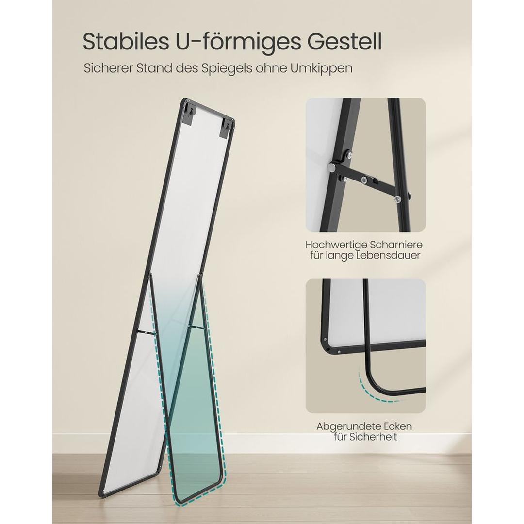 Staande Passpiegel met Aluminium Frame – Vrijstaande of Wandspiegel van Gehard Glas voor Slaapkamer, 160 × 50 cm