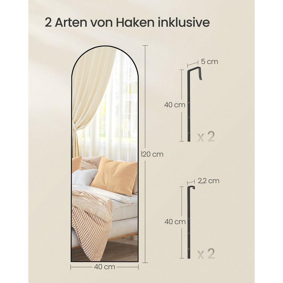 Volledige Lichaamsspiegel met Gebogen Rand – Deur- en Wandspiegel met Aluminium Frame van Gehard Glas