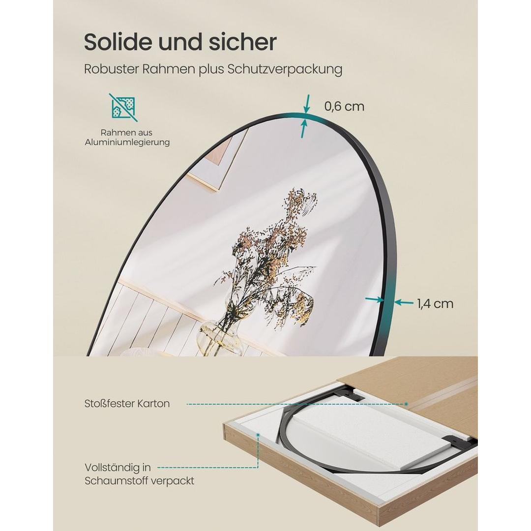 Volledige Lichaamsspiegel met Gebogen Rand – Deur- en Wandspiegel met Aluminium Frame van Gehard Glas