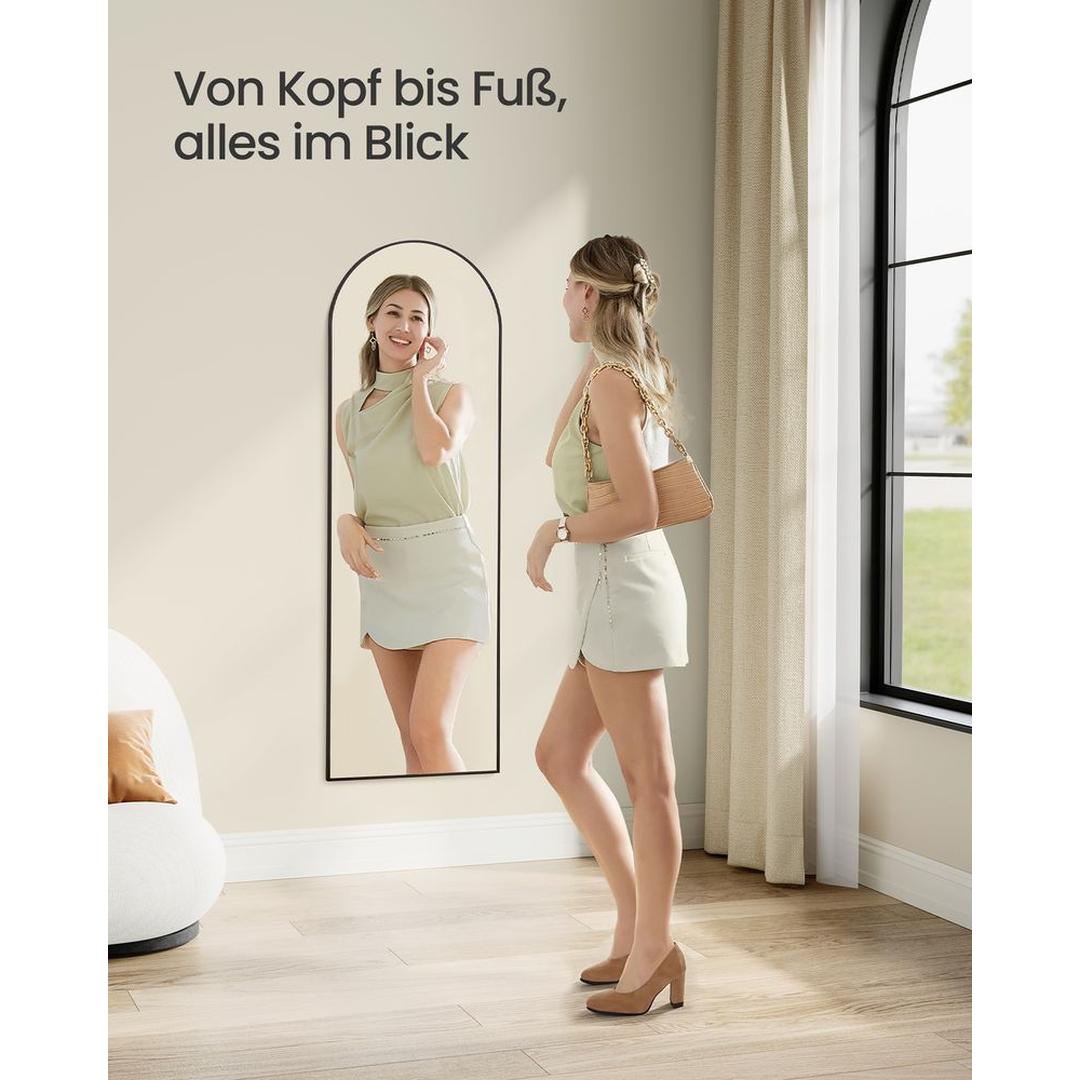 Volledige Lichaamsspiegel met Gebogen Rand – Deur- en Wandspiegel met Aluminium Frame van Gehard Glas