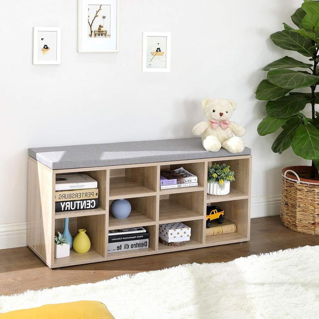 Schoenenbank met Zitkussen en Opbergruimte – Schoenenkast met Diepe Vakken en Verstelbare Scheidingswanden