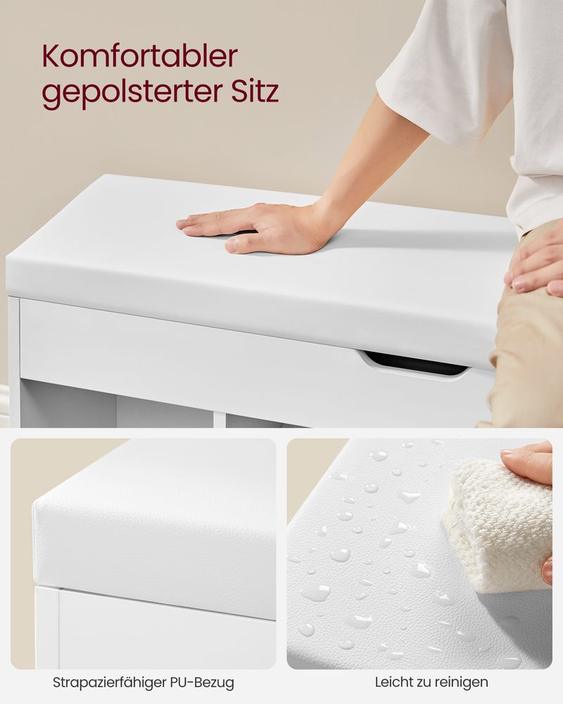 Gestoffeerde Schoenenbank met Zitting – Opbergbank met Open Vakken en Opklapbaar Zitkussen, 100 cm Breed