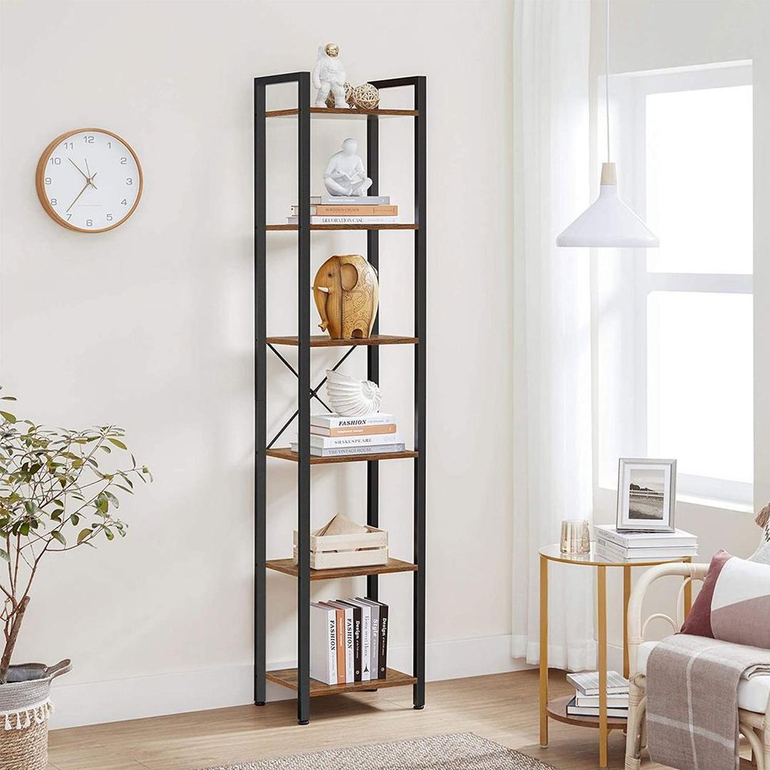 Boekenkast met 6 Legplanken – Industrieel Opbergrek van Staal en Spaanplaat, 30 × 40 × 187,5 cm