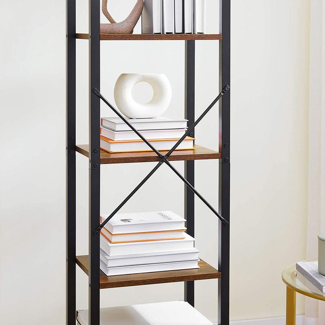 Boekenkast met 6 Legplanken – Industrieel Opbergrek van Staal en Spaanplaat, 30 × 40 × 187,5 cm