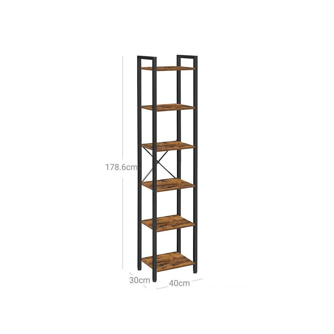 Boekenkast met 6 Legplanken – Industrieel Opbergrek van Staal en Spaanplaat, 30 × 40 × 187,5 cm