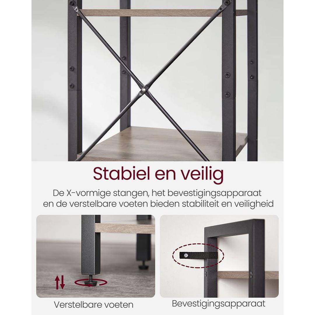 Boekenkast met 6 Legplanken – Industrieel Opbergrek van Staal en Spaanplaat, 30 × 40 × 187,5 cm