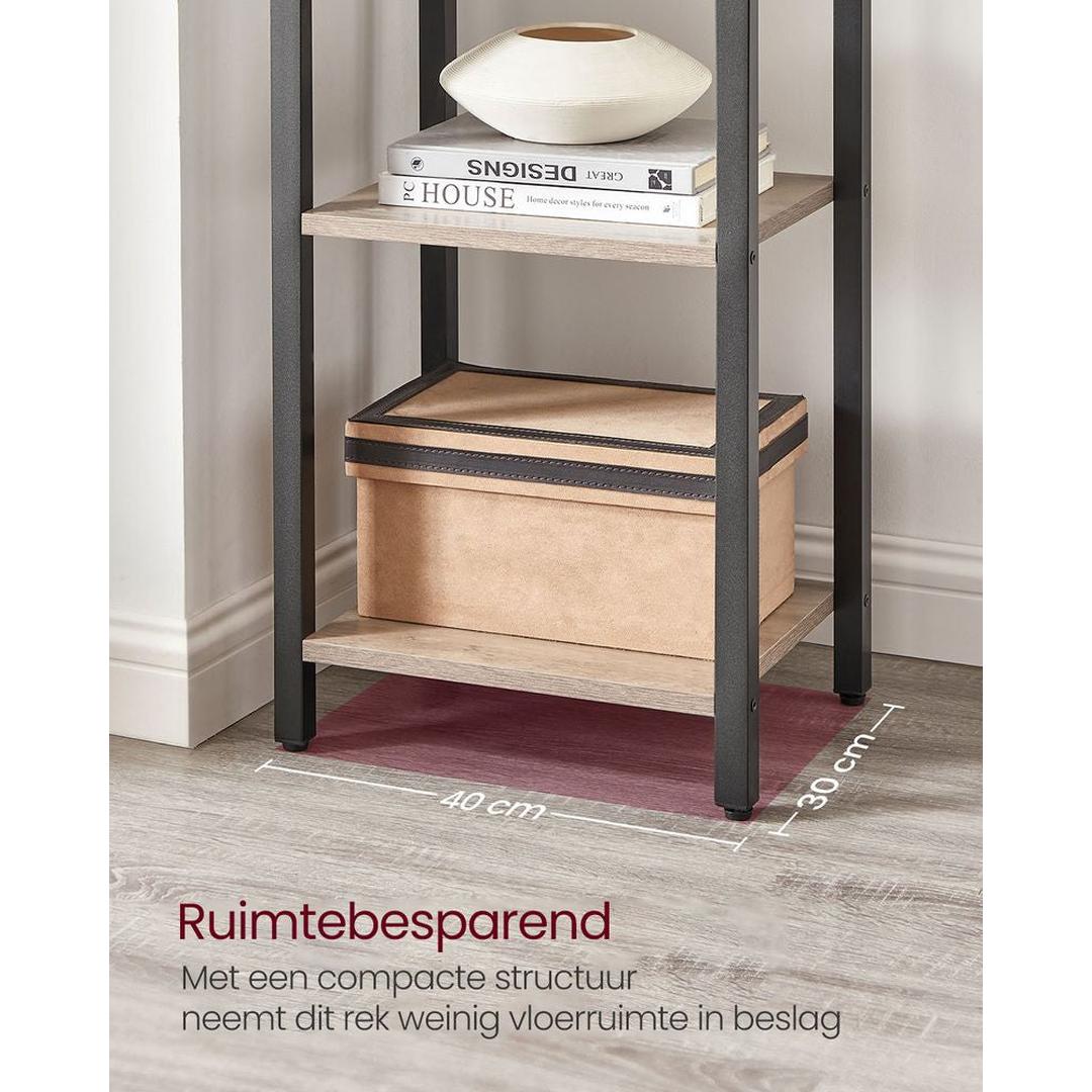Boekenkast met 6 Legplanken – Industrieel Opbergrek van Staal en Spaanplaat, 30 × 40 × 187,5 cm