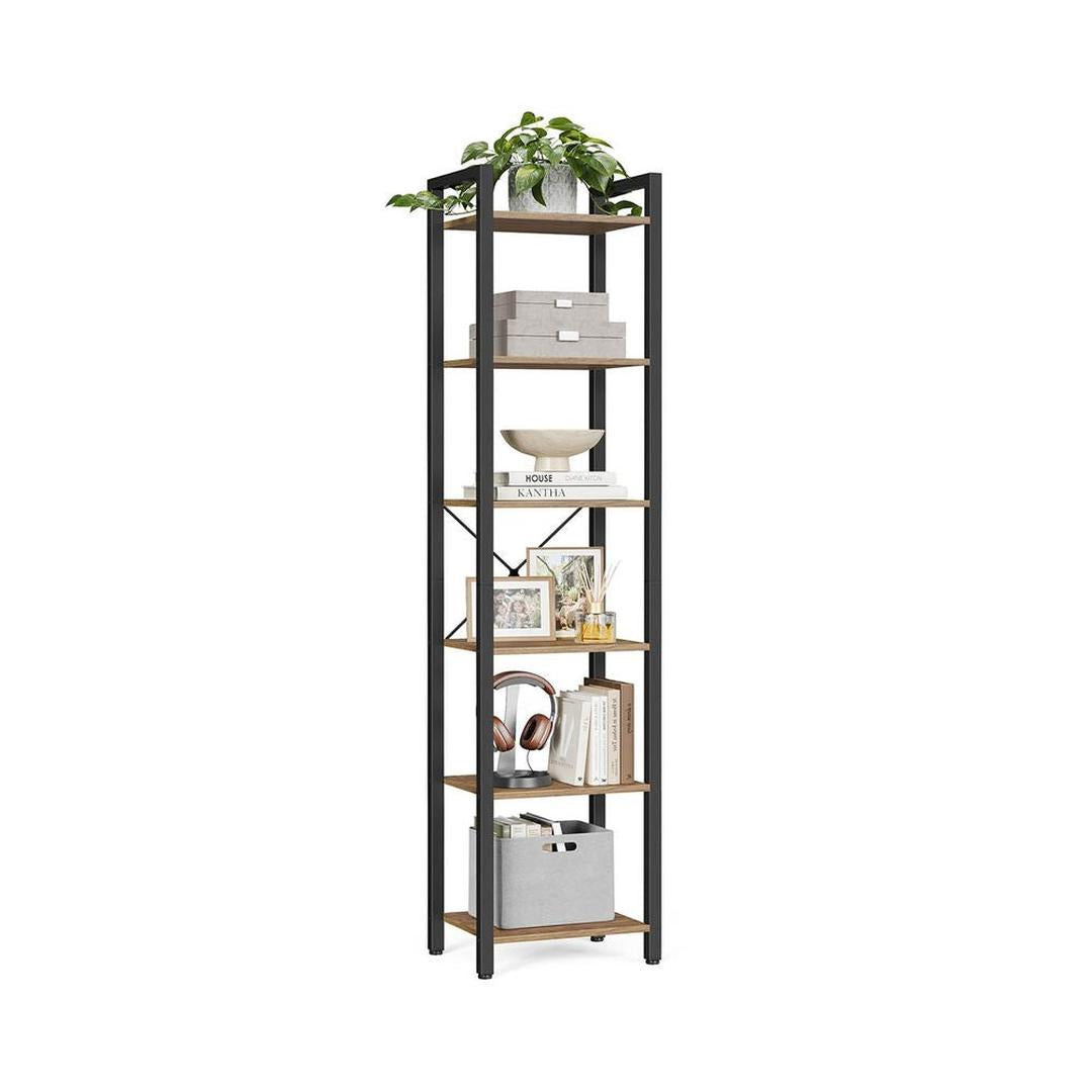 Boekenkast met 6 Legplanken – Industrieel Opbergrek van Staal en Spaanplaat, 30 × 40 × 187,5 cm