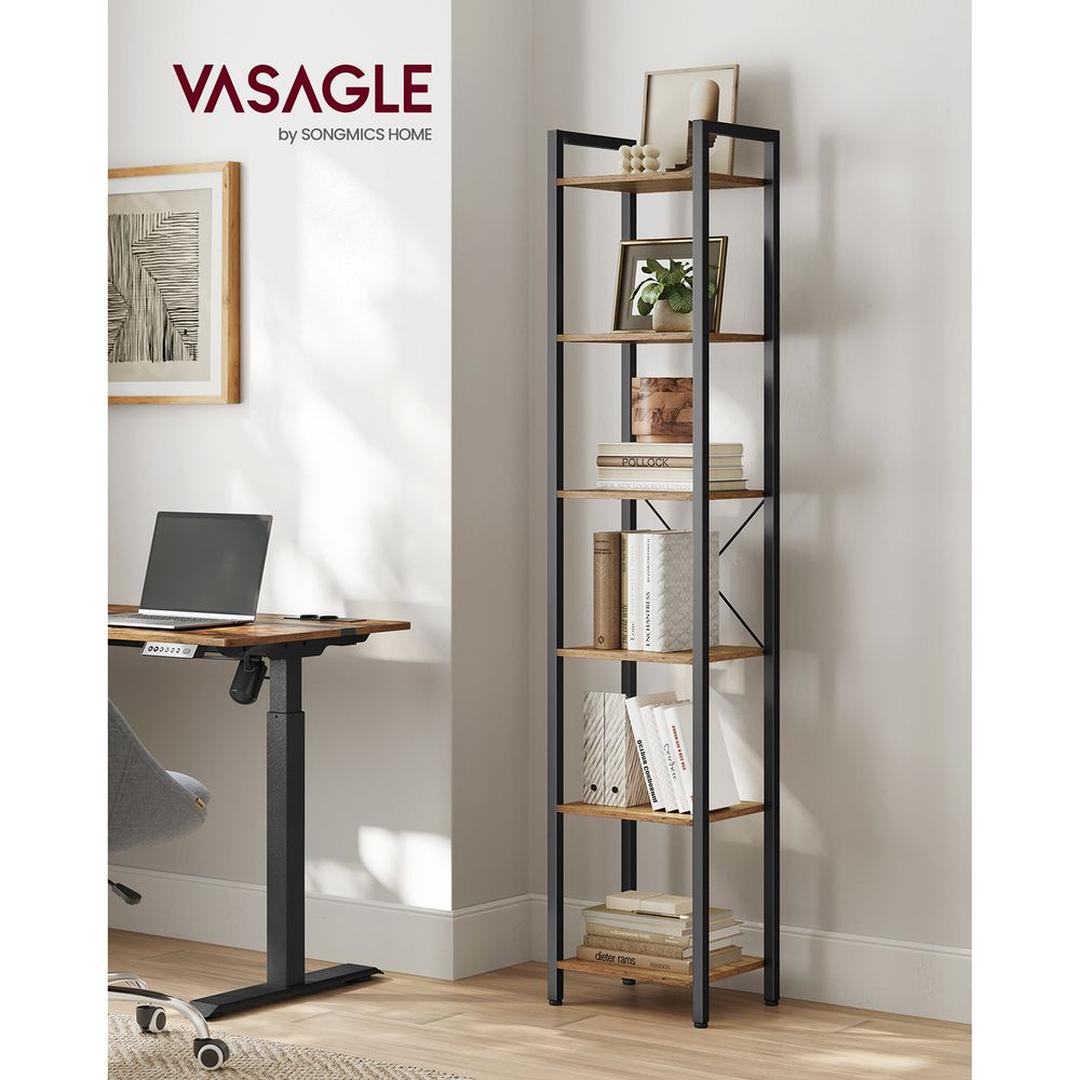 Boekenkast met 6 Legplanken en Handgrepen – Hoge Open Opbergkast voor Woonkamer, Kantoor of Slaapkamer