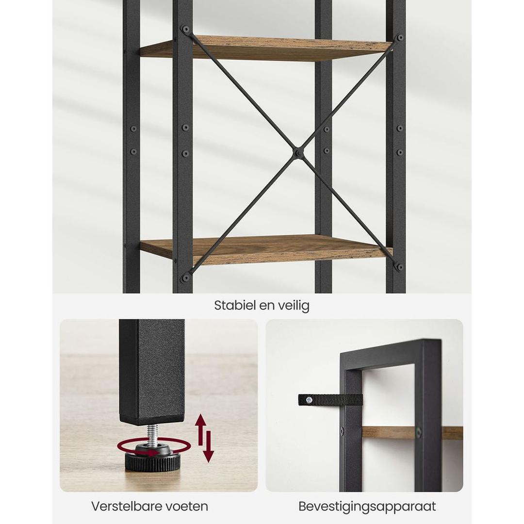 Boekenkast met 6 Legplanken – Industrieel Opbergrek van Staal en Spaanplaat, 30 × 40 × 187,5 cm
