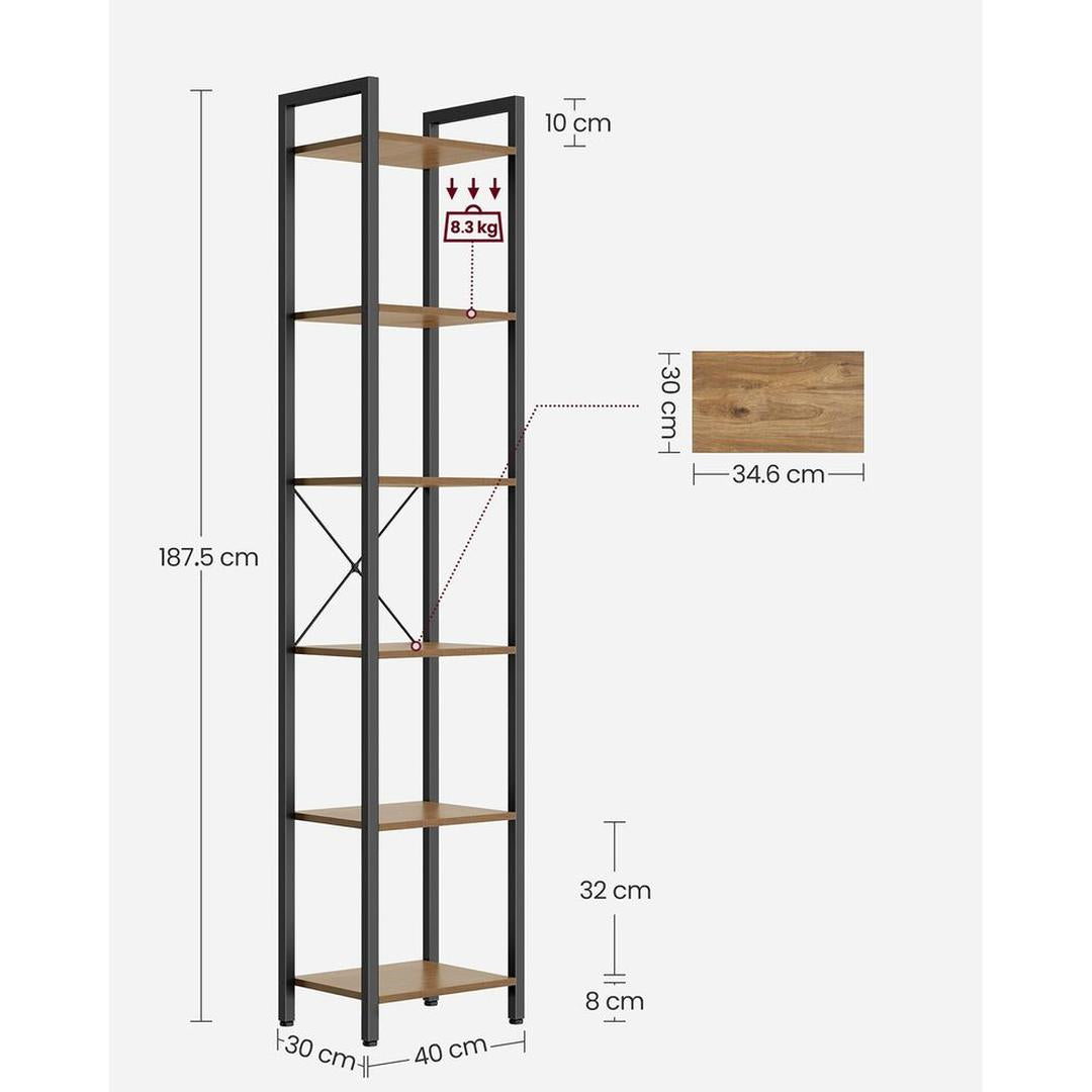 Boekenkast met 6 Legplanken en Handgrepen – Hoge Open Opbergkast voor Woonkamer, Kantoor of Slaapkamer