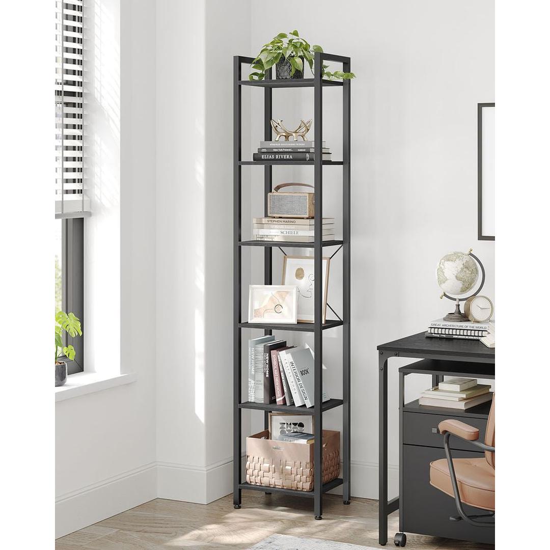 Boekenkast met 6 Legplanken – Industrieel Opbergrek van Staal en Spaanplaat, 30 × 40 × 187,5 cm